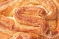 Baked puff pastry roll, side view. Close-up. Food background. Royalty Free Stock Photo