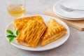 Baked puff pastry on white plate Royalty Free Stock Photo