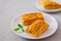 Baked puff pastry on white plate Royalty Free Stock Photo