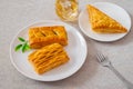 Baked puff pastry on white plate Royalty Free Stock Photo