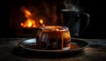 Baked pumpkin dessert on rustic wooden plate generated by AI