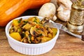 Baked Pumpkin with Mushrooms and Vegetables. Vegetarian Food Royalty Free Stock Photo