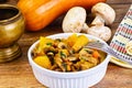 Baked Pumpkin with Mushrooms and Vegetables. Vegetarian Food Royalty Free Stock Photo