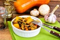 Baked Pumpkin with Mushrooms and Vegetables. Vegetarian Food Royalty Free Stock Photo