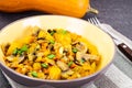 Baked Pumpkin with Mushrooms and Vegetables. Vegetarian Food Royalty Free Stock Photo