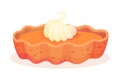 Baked Pumpkin Pie with Whipped Cream on Top as Thanksgiving Day Attribute Vector Illustration