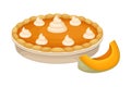 Baked Pumpkin Pie with Whipped Cream on Top as Thanksgiving Day Attribute Vector Illustration