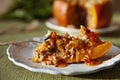 Baked Pumpkin with Rice and Fruits Stuffing Royalty Free Stock Photo