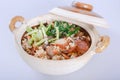 Baked rice with pork in claypot Royalty Free Stock Photo