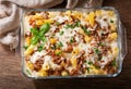 Baked rigatoni pasta with beef, top view Royalty Free Stock Photo