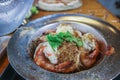 Baked river prawns with vermicelli in a pot is a very popular dish in Thailand because it is easy to make and delicious. River