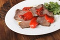 Baked roast beef with rucola