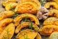 Baked roasted grilled orange pumpkin butternut squash and sweet potato Royalty Free Stock Photo