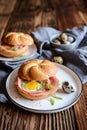 Baked rolls stuffed with ham, quail eggs and green onion Royalty Free Stock Photo