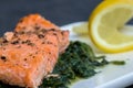 Baked salmo trutta on spinach.