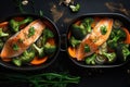 Baked Salmon Fillet, Red Fish Steak, Roasted Seafood Steak, Abstract Generative AI Illustration Royalty Free Stock Photo