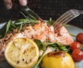 Baked salmon food photography recipe idea Royalty Free Stock Photo