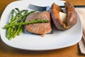baked salmon with sweet potato and sauteed asparagus