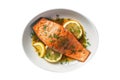 Baked Salmon On White Plate, On White Background