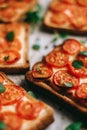 Baked sandwich with cheese and cherry tomatoes on dark bread Royalty Free Stock Photo