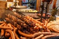 Baked sausage with barbecue at the fair in Krakow, Poland