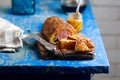 Baked sausage roll.selective focus