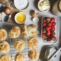 Baked Scone Pastry Eggs Strawberry Concept