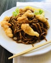 Baked shrimps with noodles Royalty Free Stock Photo