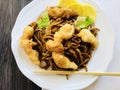 Baked shrimps with noodles Royalty Free Stock Photo