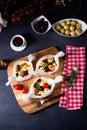 A baked small dumplings with zucchini tomatoes and diced sheep`s cheese Royalty Free Stock Photo