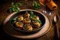 baked snail french dish Generative AI Royalty Free Stock Photo