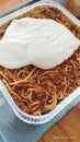 Baked spaghetti bolognese bechamel sauce italian