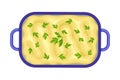 Baked Spiced Pudding in Casserole Dish Vector Illustration