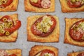 Baked square mini pizzas