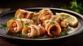 Baked squid stuffed calamari. Generative AI Royalty Free Stock Photo