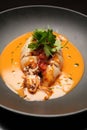Baked squid stuffed with vegetables and sauce. Stuffed calamari Royalty Free Stock Photo