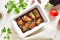 Baked stuffed eggplant rolls Royalty Free Stock Photo