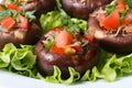 Baked stuffed portobello mushrooms on lettuce macro