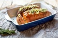 Baked sweet potato with garlic Royalty Free Stock Photo