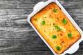 Baked Sweet Cottage Cheese casserole with raisins decorated mint