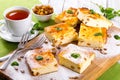 Baked Sweet Cottage Cheese casserole with raisins decorated mint