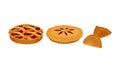 Baked Sweet Pie with Filling and Crust Made of Shortcrust Pastry and Dumpling Vector Set