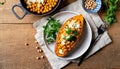 baked sweet potato with chickpeas