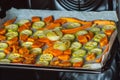 Baked sweet potato, zucchini and carrots Royalty Free Stock Photo