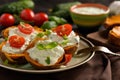 Baked sweet potatoes served with tzatziki dip.