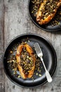 Baked Sweet Potatoes Stuffed With Wild Rice Seeds and Cranberrie Royalty Free Stock Photo