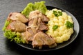 Baked tenderloin with mushroom sauce and mashed potatoes. Royalty Free Stock Photo