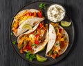 baked tex-mex chicken fajitas on a plate, top view Royalty Free Stock Photo