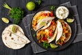 baked tex-mex chicken fajitas on a plate, top view Royalty Free Stock Photo