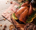 Baked turkey for Christmas Dinner or New Year space for text Royalty Free Stock Photo